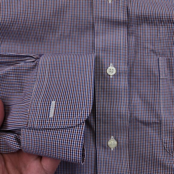Brooks Brothers Madison Men's 17.5 35 Blue Red Plaid Long Sleeve Cotton Spandex - Picture 9 of 11